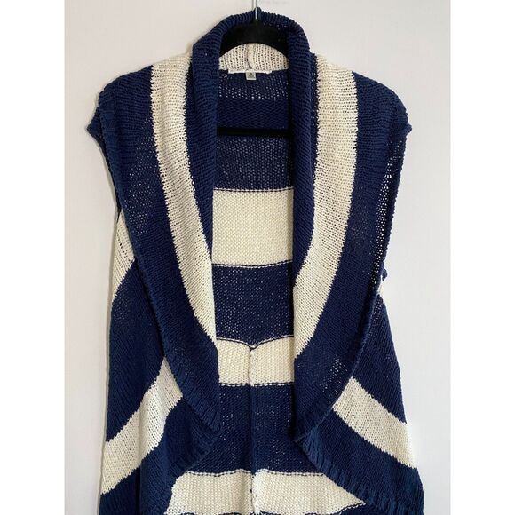 Cabi Size Small Skipper Cardigan Sweater Stripe Vest Shrug Open Front Blue White - Picture 4 of 10